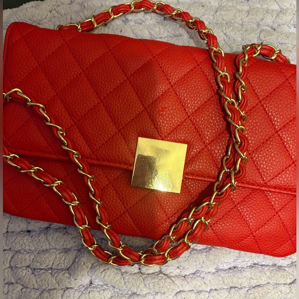 Chic Inspired Red Quilted Chain Bag
